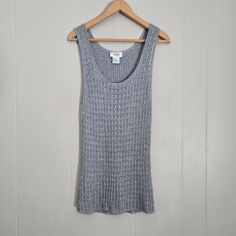 Talbots Knit Tank Top Sleeveless Top Silver Metallic Festive Party Christmas XL